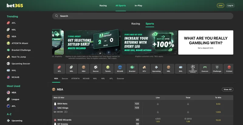 bet365 Australia desktop view