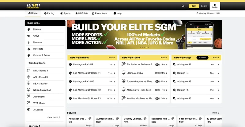 Elitebet desktop view