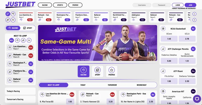 Justbet desktop view