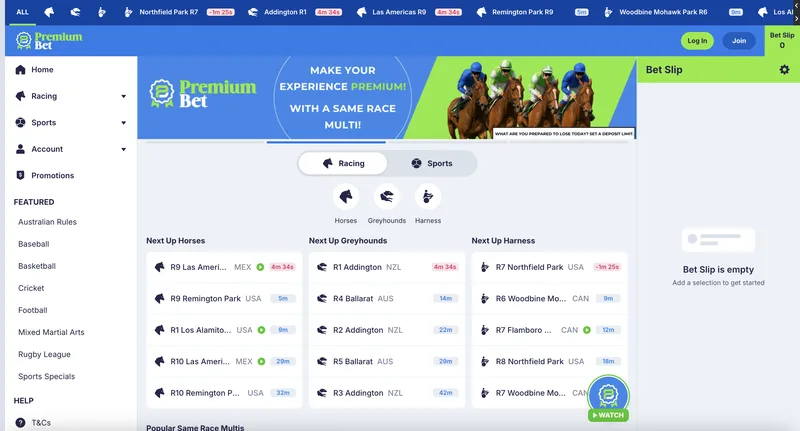 PremiumBet desktop view