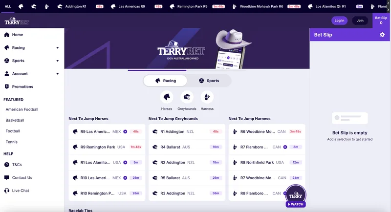 Terrybet desktop view