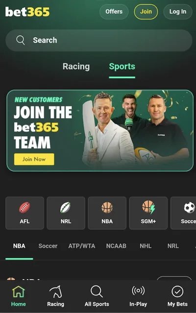 bet365 Australia mobile view