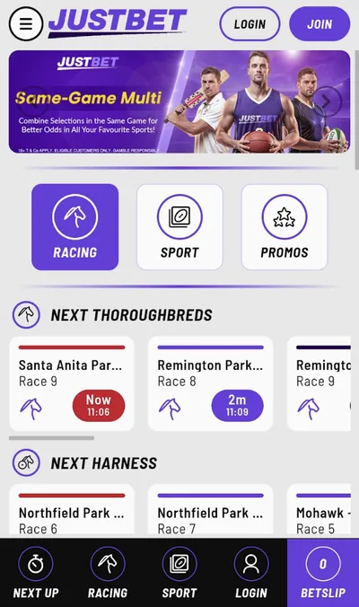 Justbet mobile view
