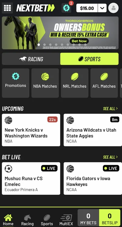 NextBet mobile view