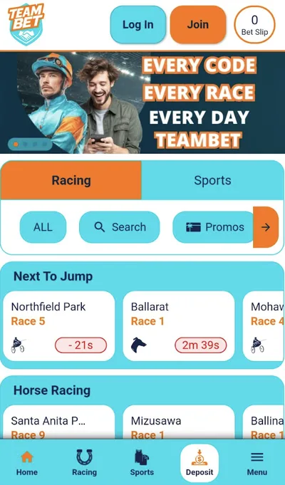 Teambet mobile view